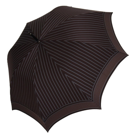 Brown striped leather handle collapsible umbrella by Dolce & Gabbana with a compact, stylish design and sturdy frame.
