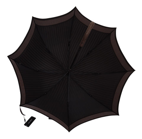 Brown striped leather handle collapsible umbrella by Dolce & Gabbana, featuring a stylish and compact design.