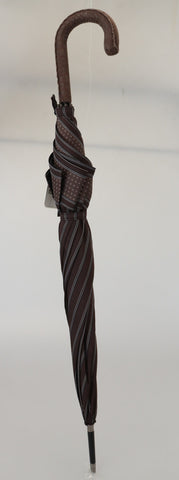 Brown striped leather handle collapsible umbrella by Dolce & Gabbana with a sleek, stylish design.