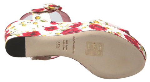 Multicolor floral print Dolce & Gabbana wedge sandals with ankle strap, featuring vibrant floral design and comfortable heel.