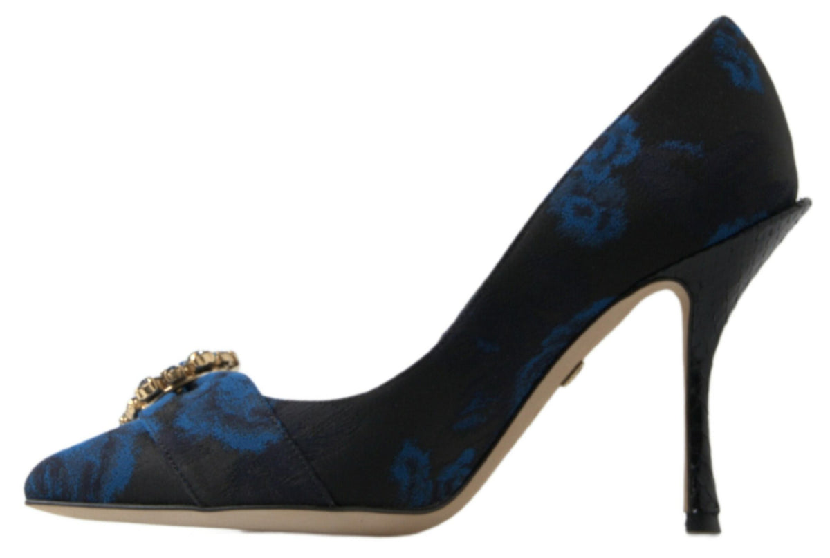 Blue floral Ayers crystal pumps by Dolce & Gabbana featuring elegant floral design and sparkling crystal embellishments.
