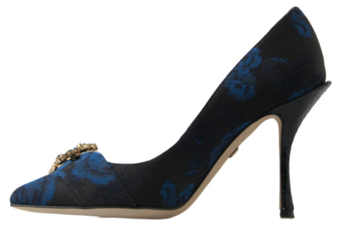 Blue floral Ayers crystal pumps by Dolce & Gabbana featuring elegant floral design and sparkling crystal embellishments.