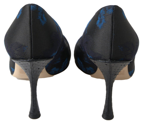 Blue floral Ayers crystal pumps by Dolce & Gabbana featuring elegant floral design and sparkling crystal embellishments.