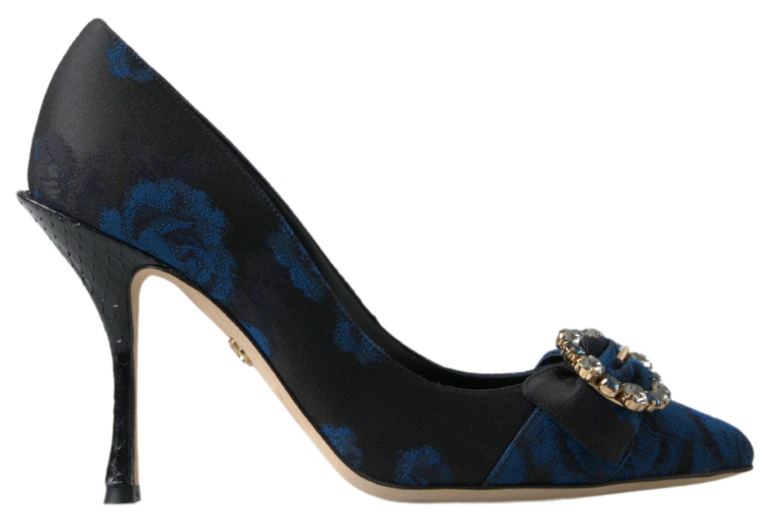 Blue floral Ayers crystal pumps by Dolce & Gabbana, featuring elegant floral design and sparkling crystal embellishments.