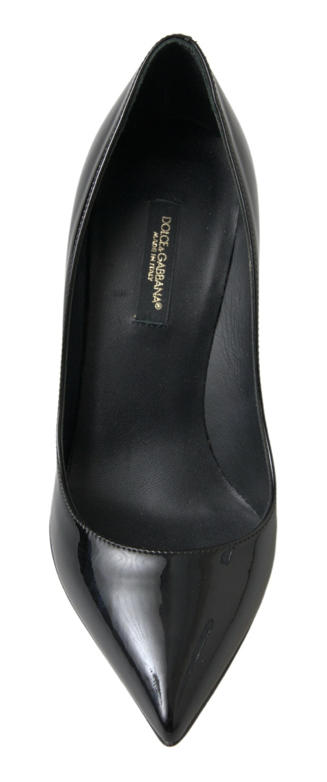 Black patent leather high heels pumps by Dolce & Gabbana, featuring a sleek pointed toe and elegant stiletto heel.