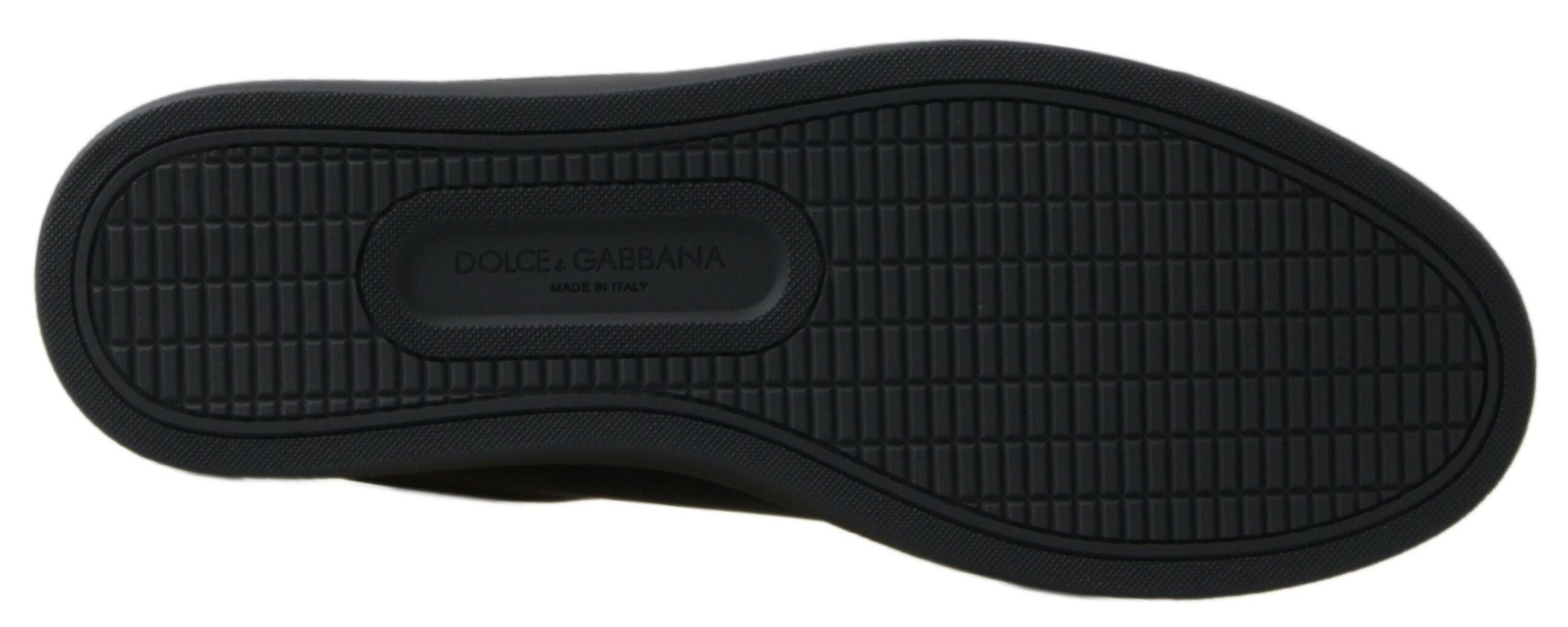 Black Gold Leather Classic Sneakers by Dolce & Gabbana with stylish design and white soles, shown on a plain background.