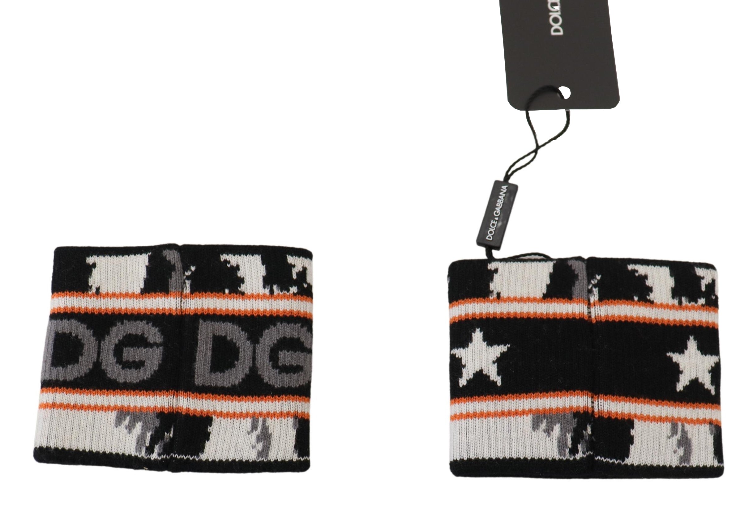 Orange and gray two-piece wristband set by Dolce & Gabbana featuring bold branding and sporty design.
