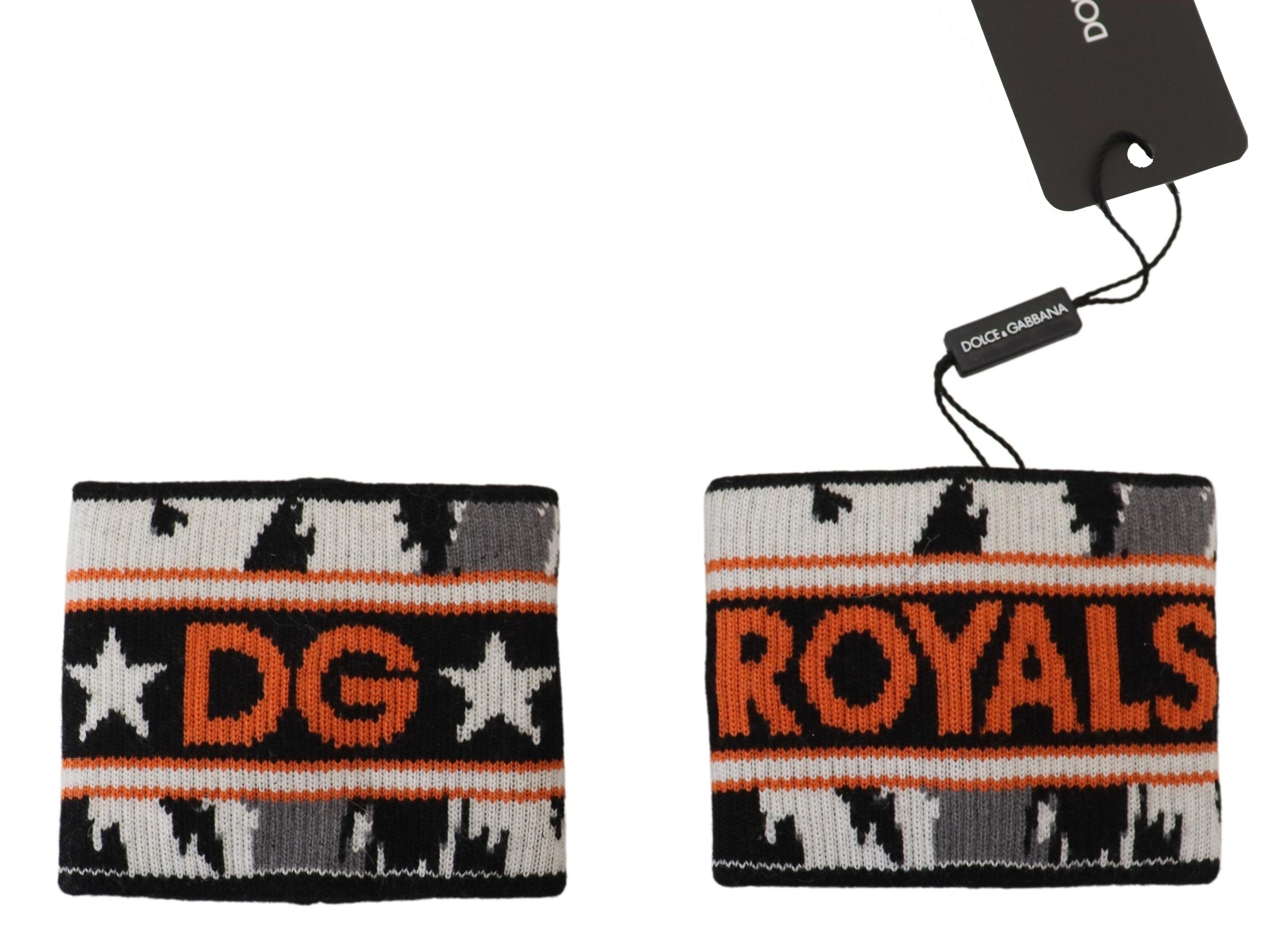 Orange and gray Dolce & Gabbana two-piece wristband set with royal design, featuring stylish, vibrant accessories.