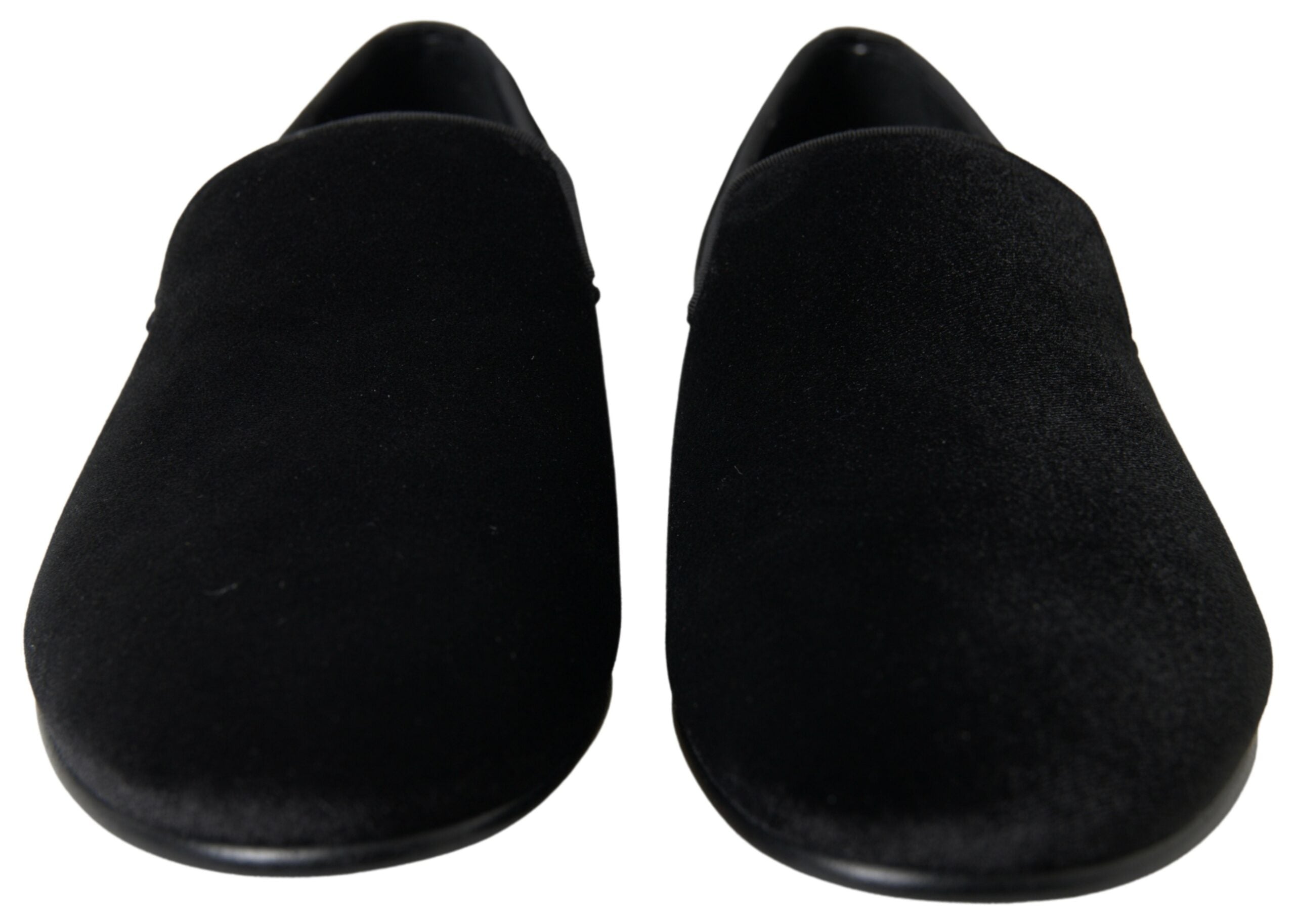 Black velvet loafers formal shoes by Dolce & Gabbana, featuring sleek design and elegant craftsmanship.