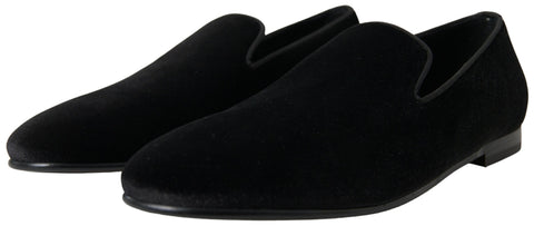 Black velvet loafers by Dolce & Gabbana, formal shoes with sleek design and elegant detailing, ideal for sophisticated occasions.