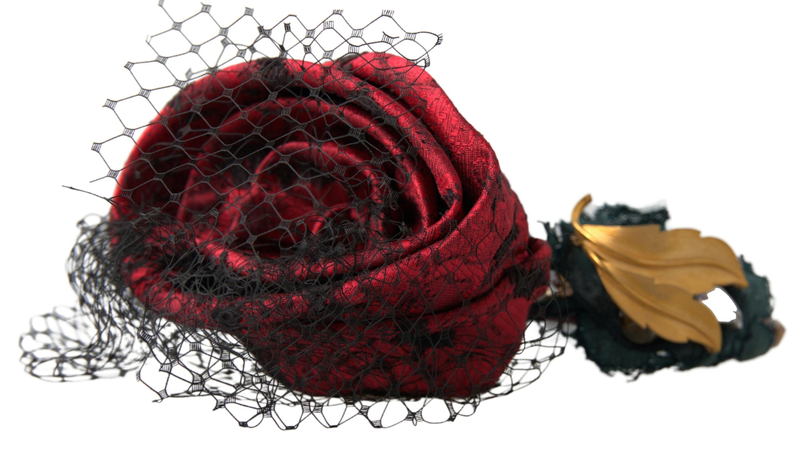 Red silk headband with multicolor rose and crystal netted logo design by Dolce & Gabbana