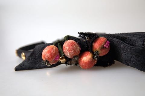 Black Dolce & Gabbana crystal tiara headband with multicolor fig fruit design and elegant diadem style.