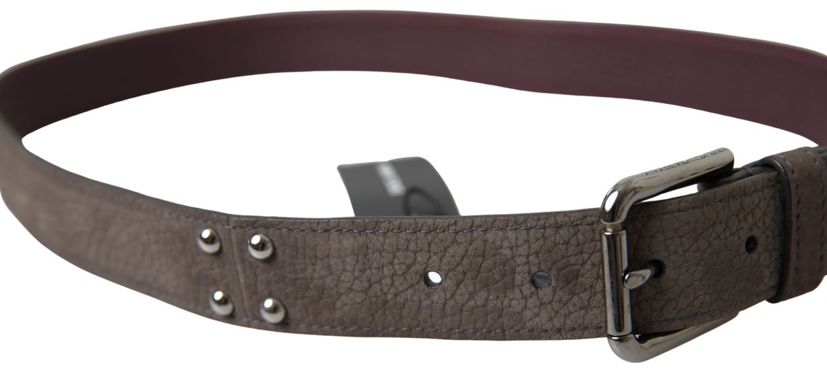 Brown leather men's belt with metal buckle by Dolce & Gabbana, featuring a sleek design and adjustable strap.