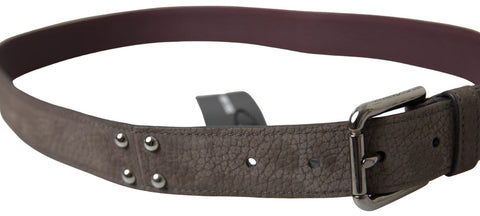 Brown leather men's belt with metal buckle by Dolce & Gabbana, featuring a sleek design and adjustable strap.