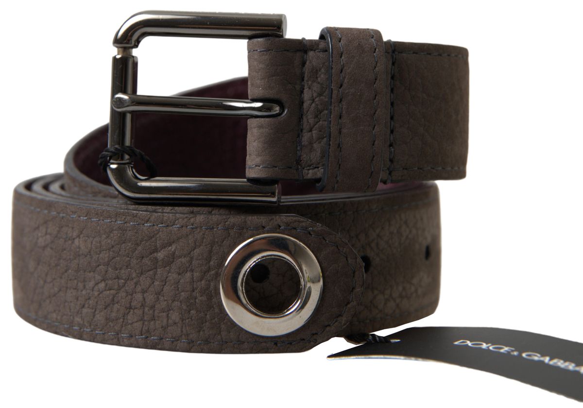 Brown leather men's belt with metal buckle from Dolce & Gabbana, featuring a sleek and stylish design.