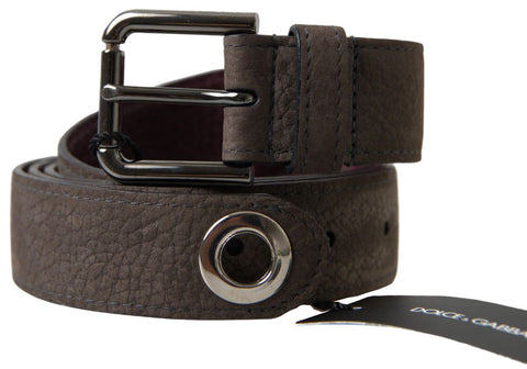 Brown leather men's belt with metal buckle from Dolce & Gabbana, featuring a sleek and stylish design.