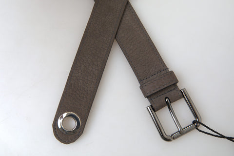 Brown leather men's belt with metal buckle by Dolce & Gabbana, featuring a sleek design and adjustable strap.