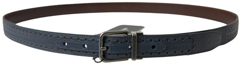 Blue leather perforated belt with a metal buckle from Dolce & Gabbana, featuring a stylish and modern design.