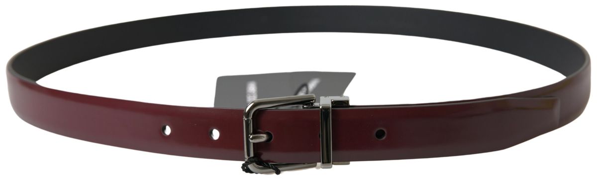 Dolce & Gabbana Bordeaux leather belt with silver metal buckle, stylish accessory with adjustable strap and elegant design
