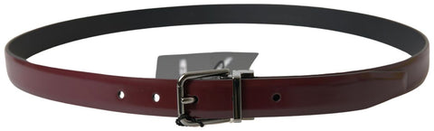 Dolce & Gabbana Bordeaux leather belt with silver metal buckle, stylish accessory with adjustable strap and elegant design