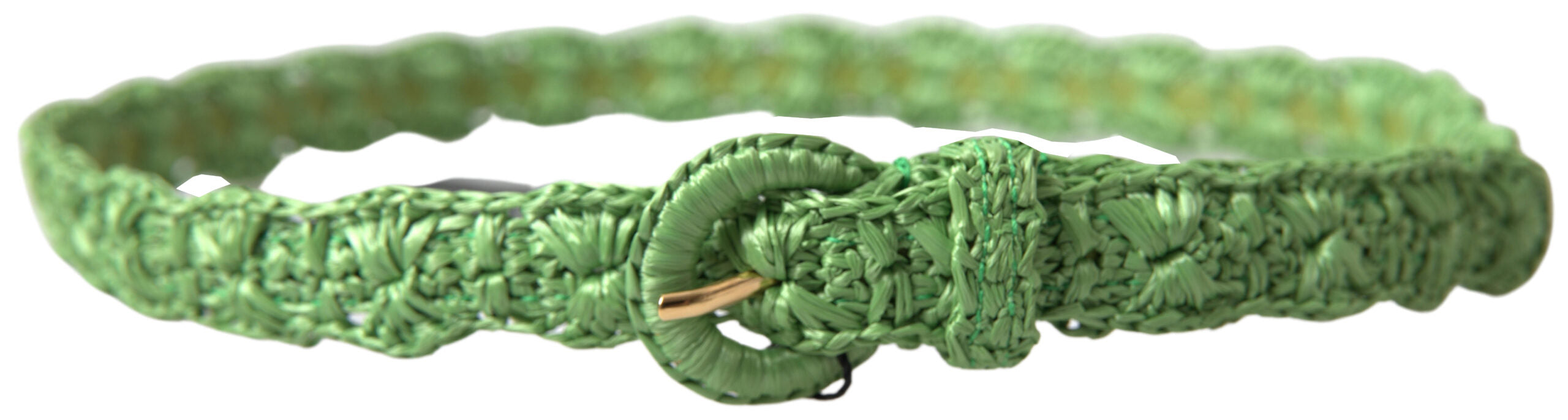Green viscose woven skinny waist belt by Dolce & Gabbana, featuring a textured design and slim fit.