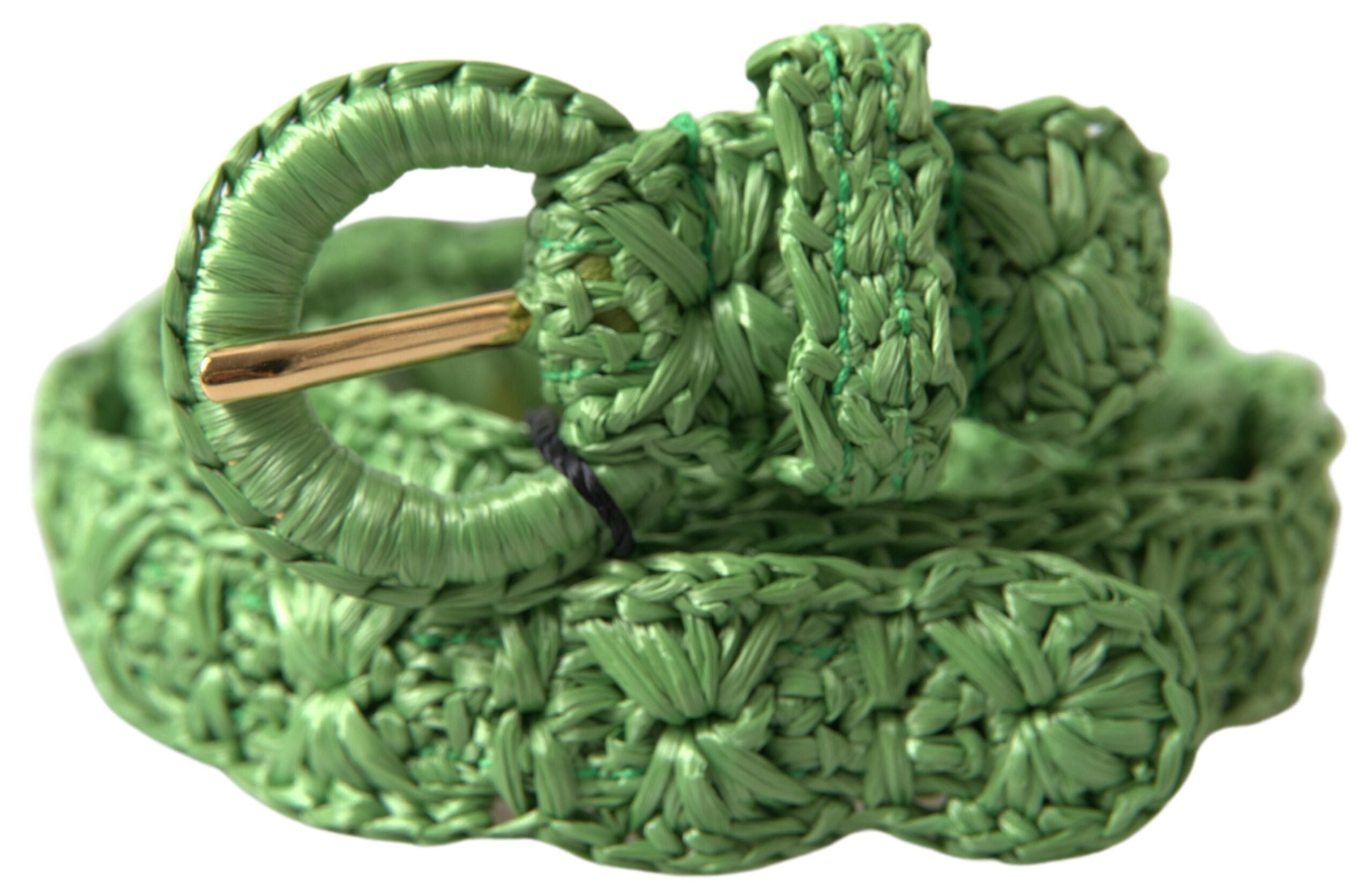 Green viscose weaved skinny waist belt by Dolce & Gabbana with textured design and sleek buckle.
