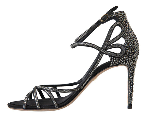 Dolce & Gabbana rhinestone stiletto sandal with satin straps and sparkling embellishments, elegant high-heeled footwear.