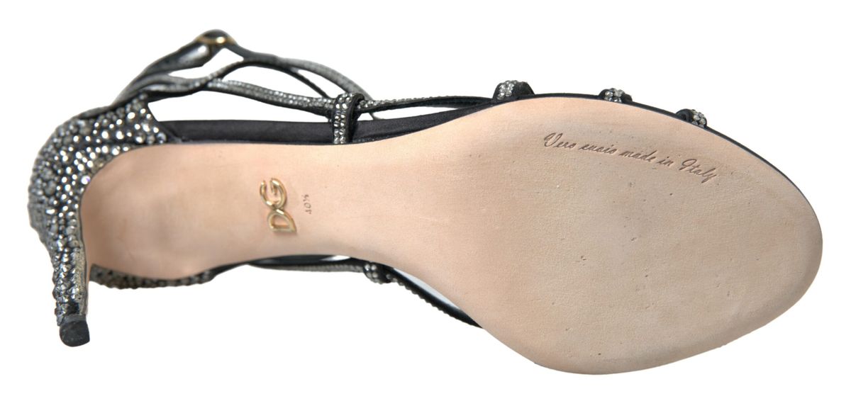 Dolce & Gabbana rhinestone stiletto sandal with satin straps and high heel, elegant footwear for special occasions