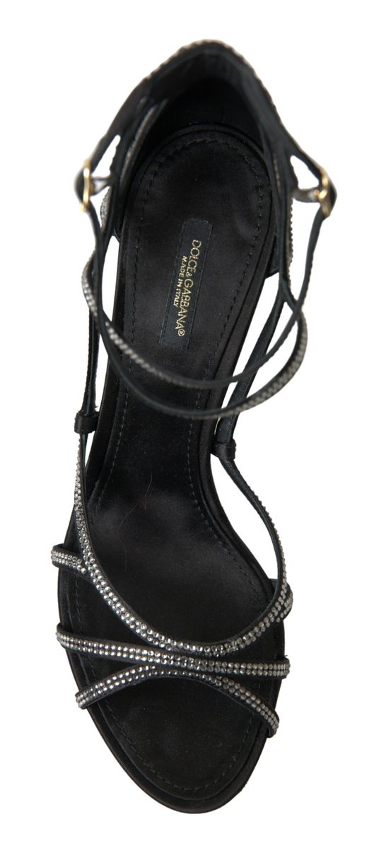 Dolce & Gabbana rhinestone stiletto sandal with satin straps, sparkling design, and high heel for elegant footwear.