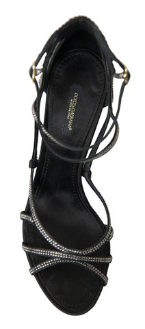 Dolce & Gabbana rhinestone stiletto sandal with satin straps, sparkling design, and high heel for elegant footwear.
