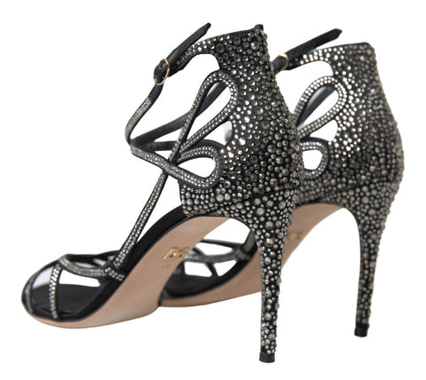 Dolce & Gabbana rhinestone stiletto sandal with satin straps, featuring sparkling embellishments and elegant design.