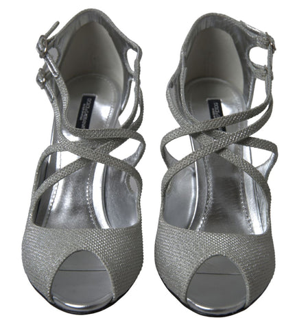 Silver Shimmers Sandals Heel Pumps by Dolce & Gabbana featuring metallic finish and stylish open-toe design