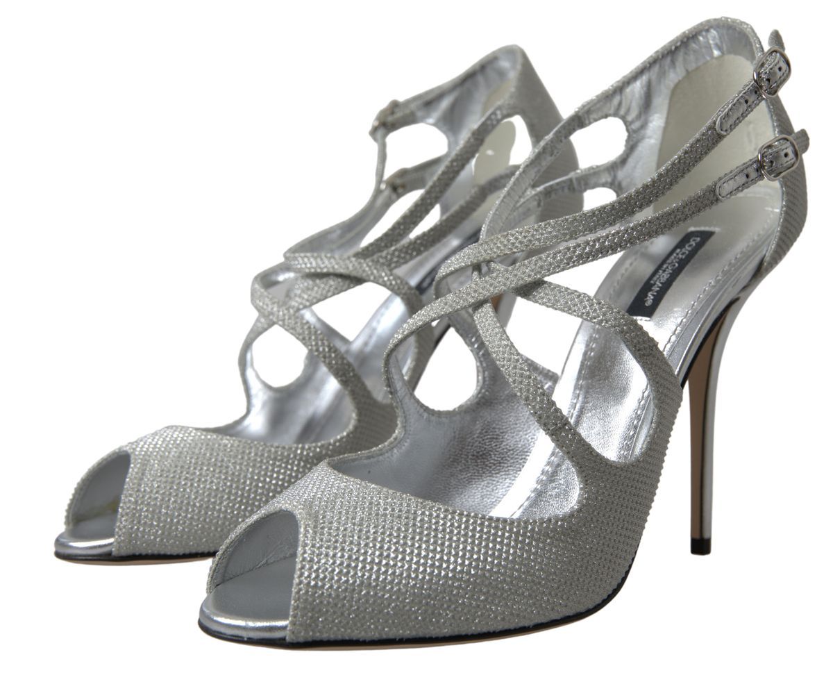 Silver Shimmers Sandals Heel Pumps by Dolce & Gabbana featuring metallic finish and sleek strap design