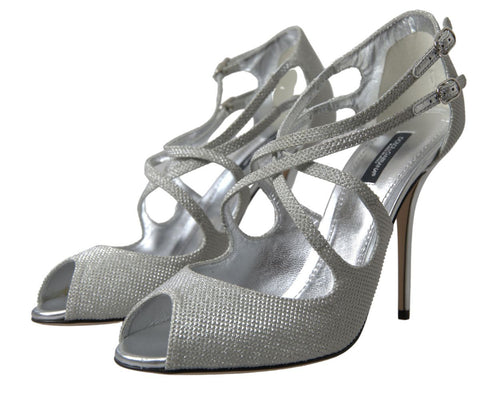Silver Shimmers Sandals Heel Pumps by Dolce & Gabbana featuring metallic finish and sleek strap design