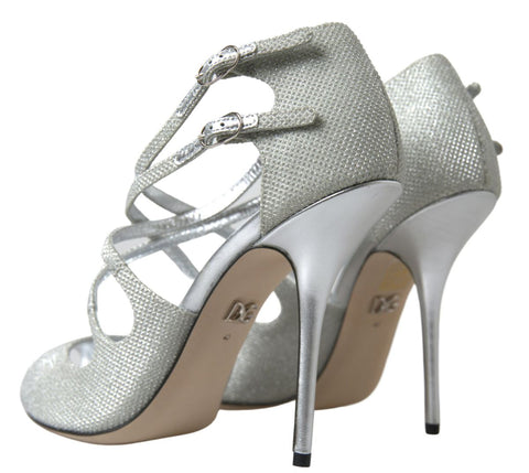 Silver Shimmers Sandals Heel Pumps by Dolce & Gabbana featuring sleek design and metallic finish, perfect for stylish occasions.