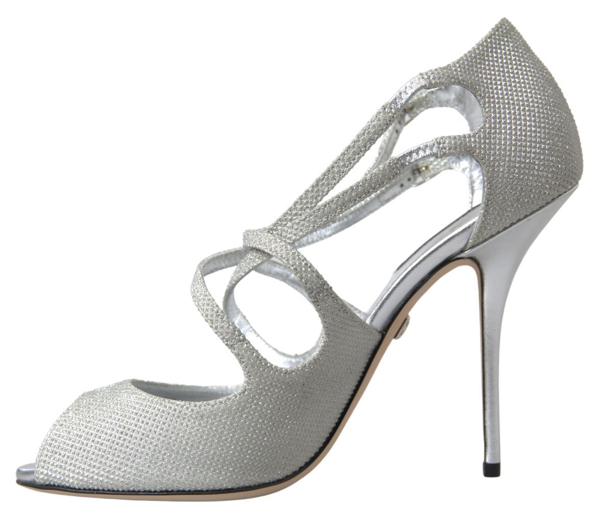 Silver Shimmers Sandals Heel Pumps by Dolce & Gabbana featuring sleek design and metallic finish on a stylish open-toe shoe.