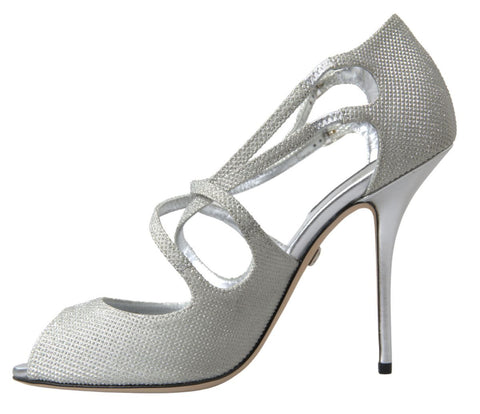 Silver Shimmers Sandals Heel Pumps by Dolce & Gabbana featuring sleek design and metallic finish on a stylish open-toe shoe.