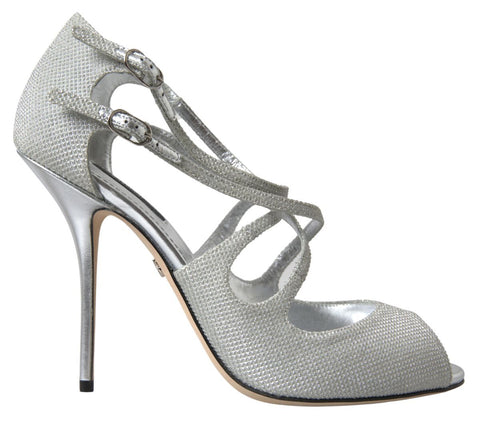 Silver Shimmers Sandals Heel Pumps by Dolce & Gabbana, featuring glossy silver straps and a high stiletto heel, stylish and elegant footwear.