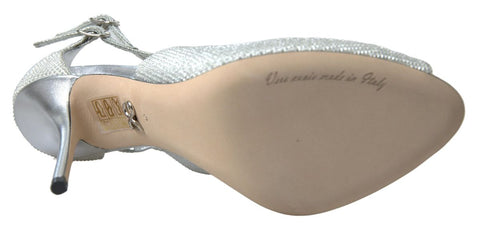 Silver Shimmers Sandals heel pumps by Dolce & Gabbana with open toes and sleek metallic finish, stylish footwear for formal occasions.