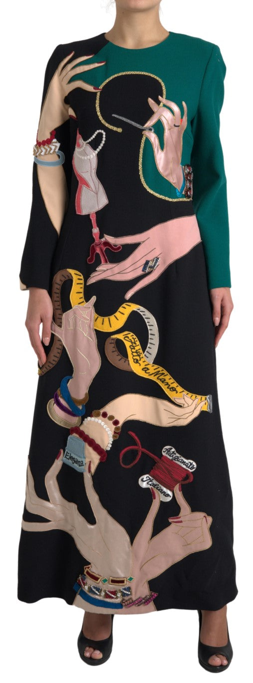 Dolce & Gabbana multicolor long sleeve A-line maxi dress featuring vibrant patterns and flowing fabric.