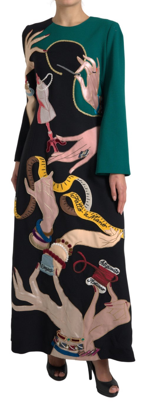 Multicolor long sleeves A-line maxi dress by Dolce & Gabbana, featuring vibrant patterns and flowing fabric.