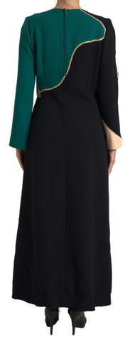 Multicolor long-sleeve A-line maxi dress by Dolce & Gabbana, featuring vibrant patterns and a flowing silhouette.