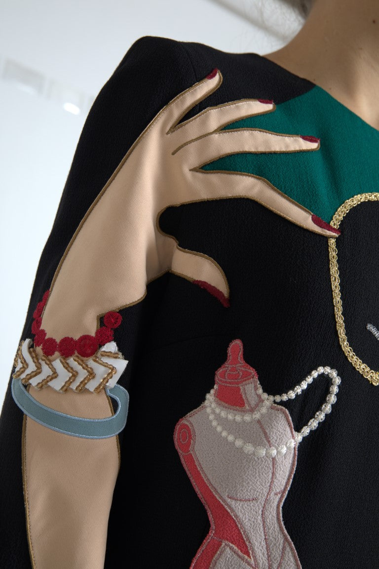 Multicolor long sleeves A-line maxi dress by Dolce & Gabbana, featuring vibrant patterns and flowing fabric.