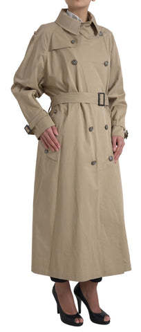 Dolce & Gabbana khaki double-breasted trench coat jacket with tailored fit and classic collar, displayed on a plain background.