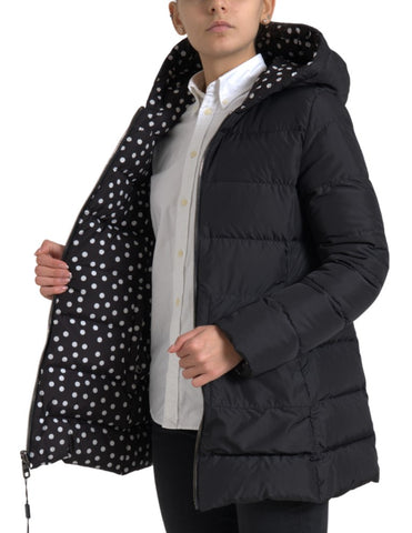 Black reversible hooded jacket made of polyester by Dolce & Gabbana, featuring a sleek design with a hood and reversible style.