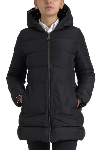 Black polyester reversible hooded jacket by Dolce & Gabbana, showing front view with hood and reversible design details.