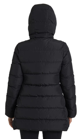 Reversible black polyester hooded jacket by Dolce & Gabbana, showing both exterior and interior views.