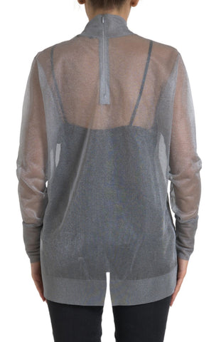 Gray mesh turtleneck long sleeve blouse top by Dolce & Gabbana, featuring a fitted design and textured fabric.