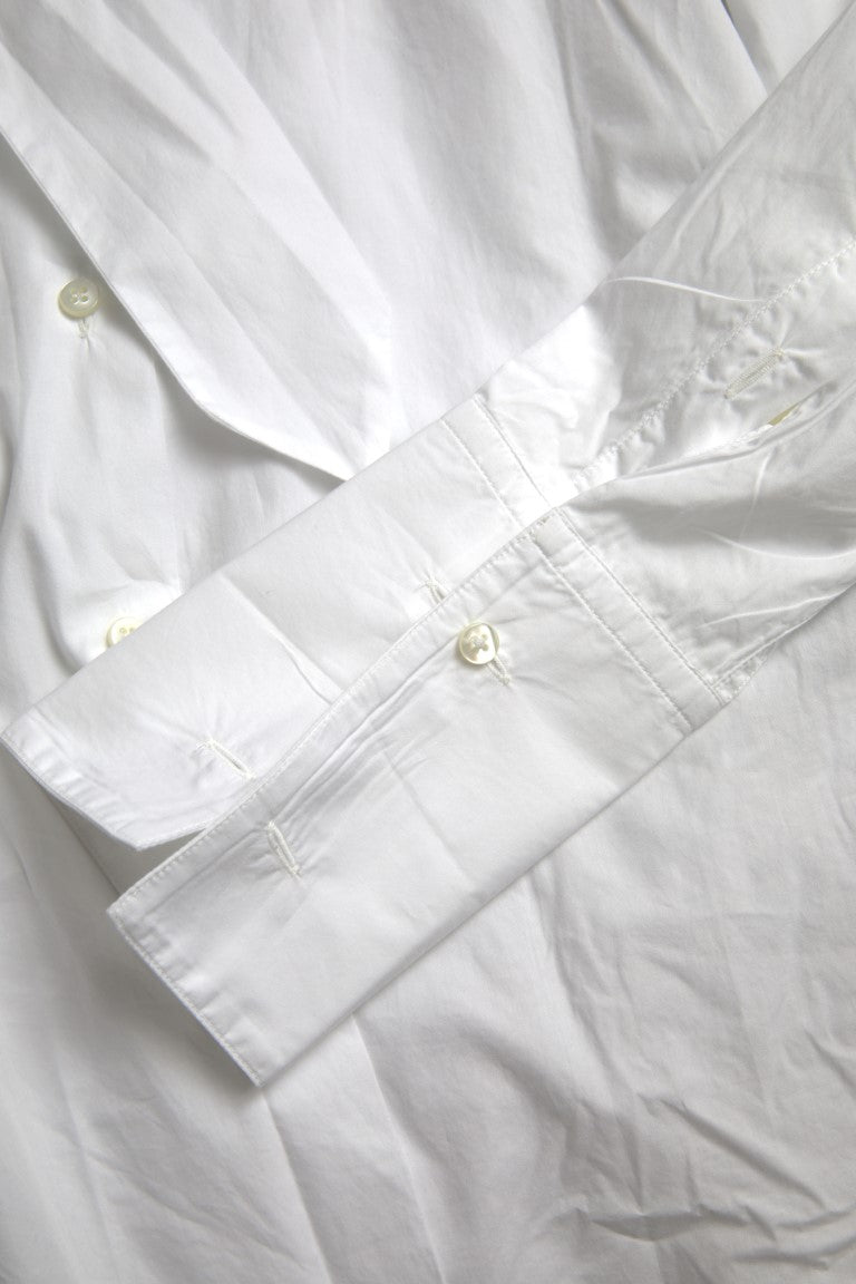 White cotton ascot collar long sleeve top from Dolce & Gabbana with a tailored fit and classic design.