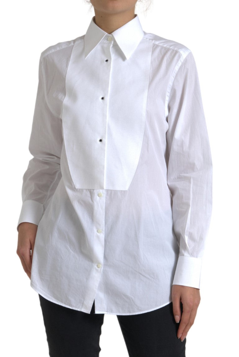White cotton long sleeves shirt with a collar from Dolce & Gabbana, featuring a tailored fit and classic design.